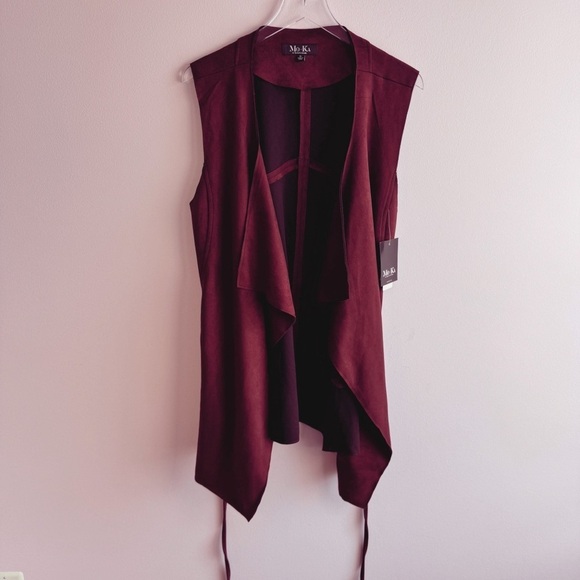 Stitch Fix MO-KA Burgundy Long Vest Lizzie Southwestern Faux Suede size XL - Picture 2 of 7